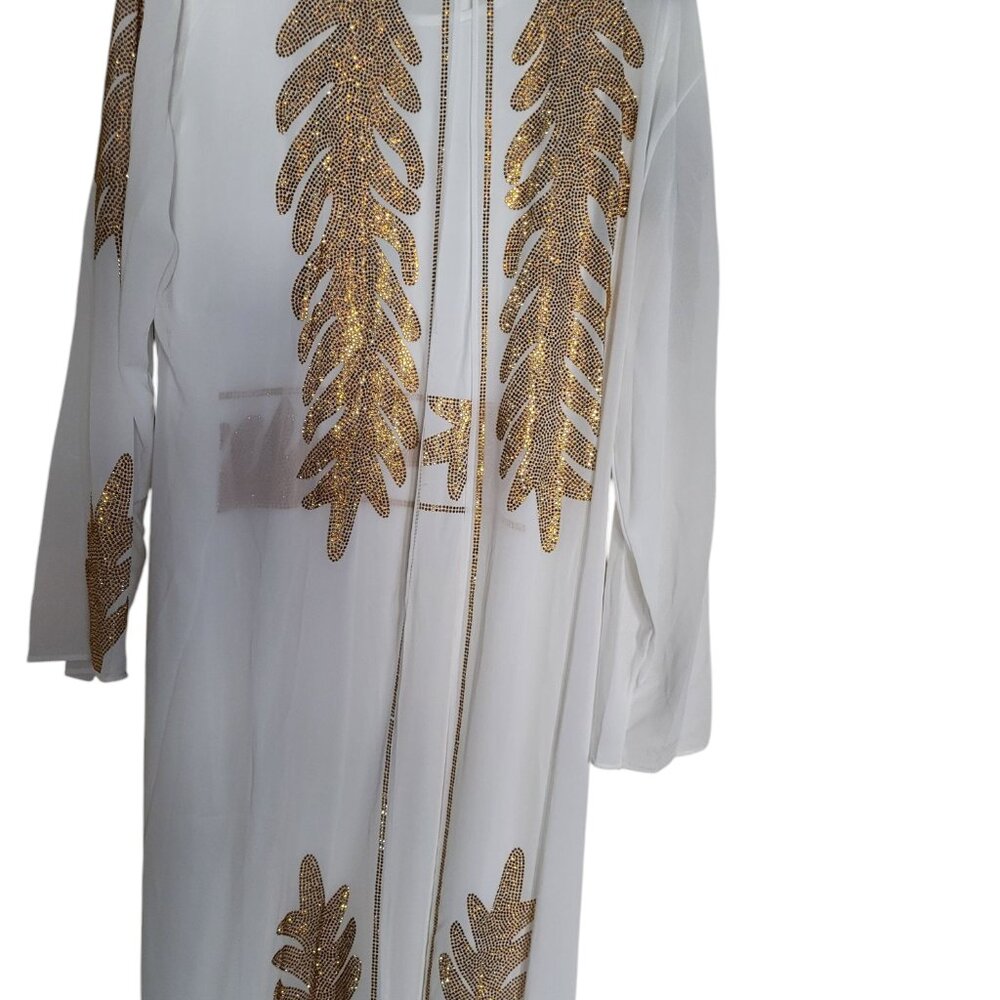 2 Piece ladies elegant white dress- sequence and long sleeve maxi length cape